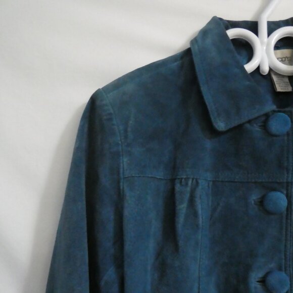 CHICO'S | size 2 | Blue Suede Button-Up Front Jacket - Picture 3 of 14